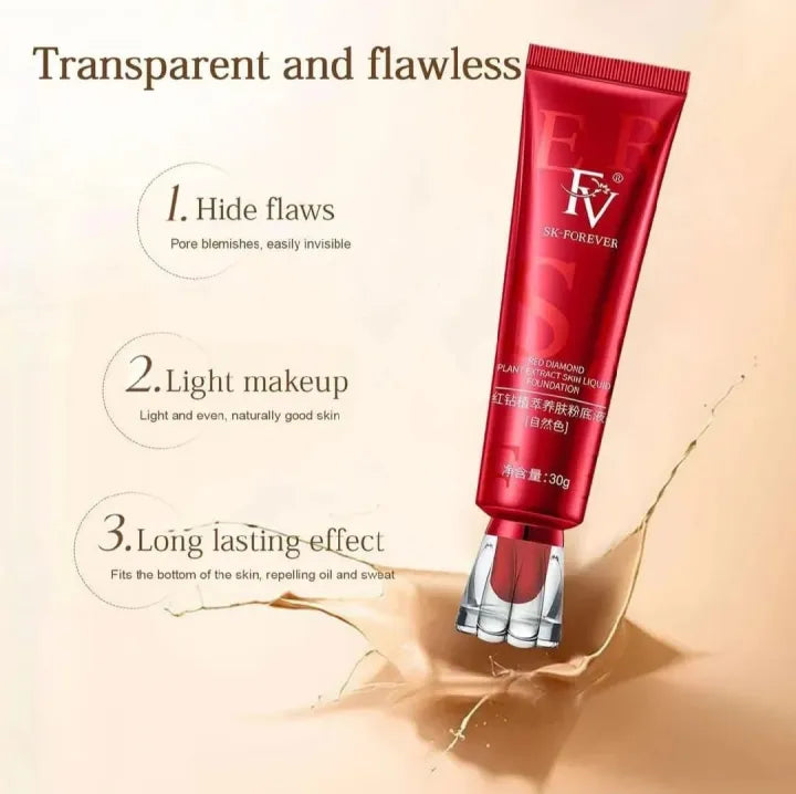 SK Forever Red Diamond Foundation 30g | Natural White Liquid Foundation for Women | Lightweight Full Coverage Face Makeup | Long Lasting Oil Control Base | Pore Blur Blemish Concealer Foundation Cream | Smooth Natural Finish