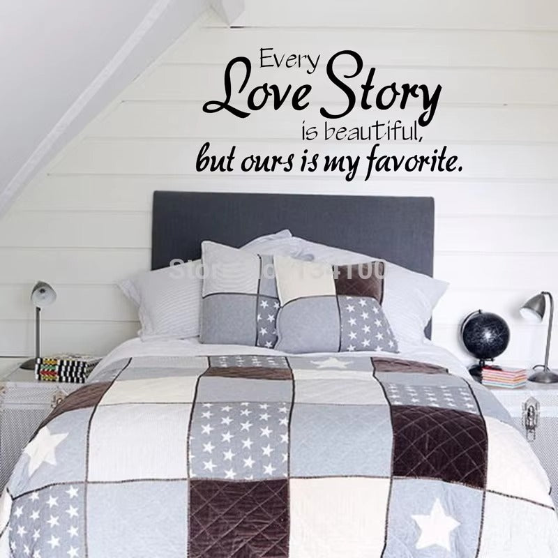 Wall Stickers Home Decor -English Quote "Every Love Story Is Beautiful" Vinyl Lettering Words Wall Art Quote Sticky Decals size 45x67 dz023