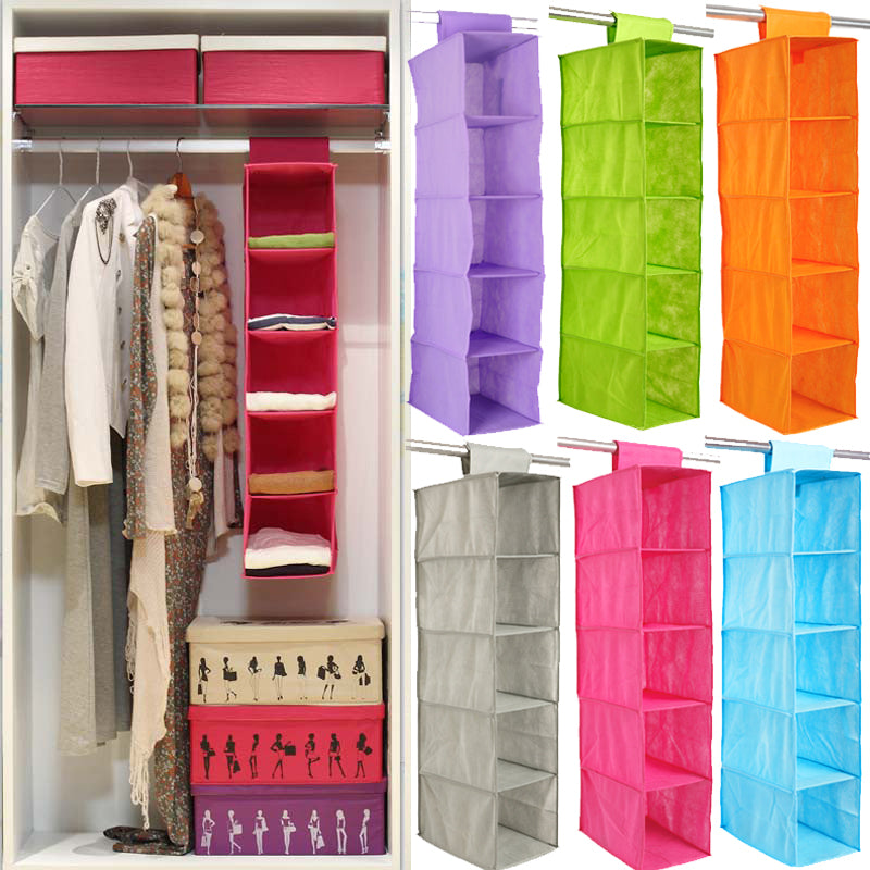 5 Shelf Clothes Hanging Organizers Pant Organizer Wardrobe Section Storage Closet Organiser  (random color)