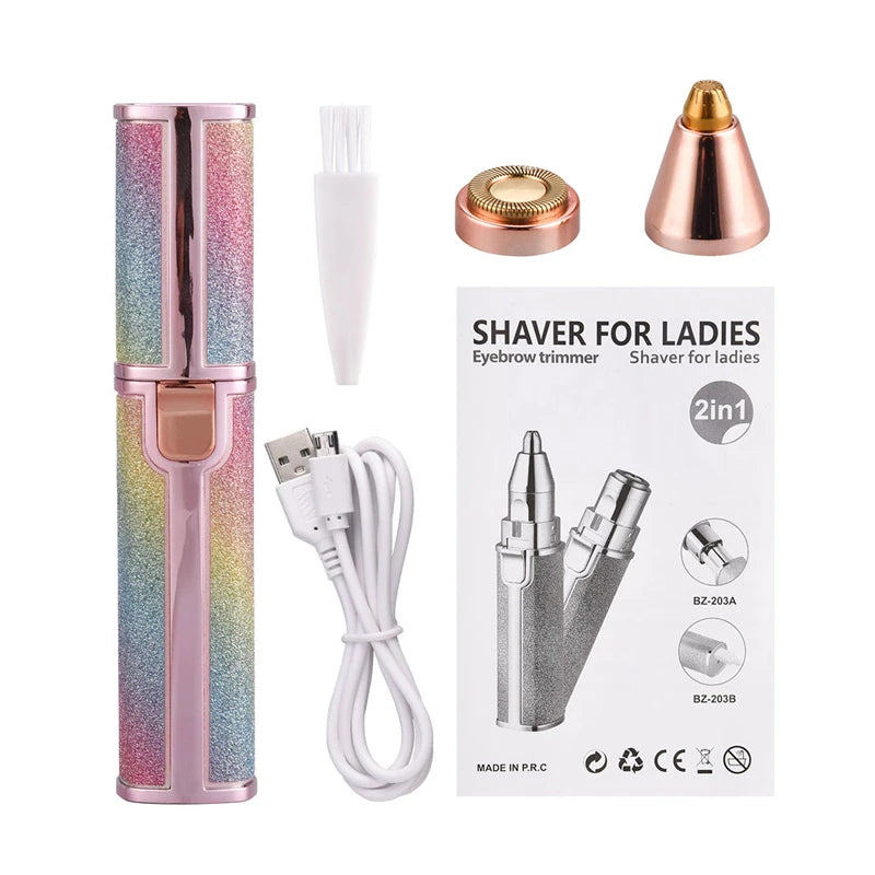 (2 In 1) Electric Eyebrow Trimmer Makeup Painless Eye Brow Epilator Mini Shaver Razor Portable Facial Body Hair Remover For Women