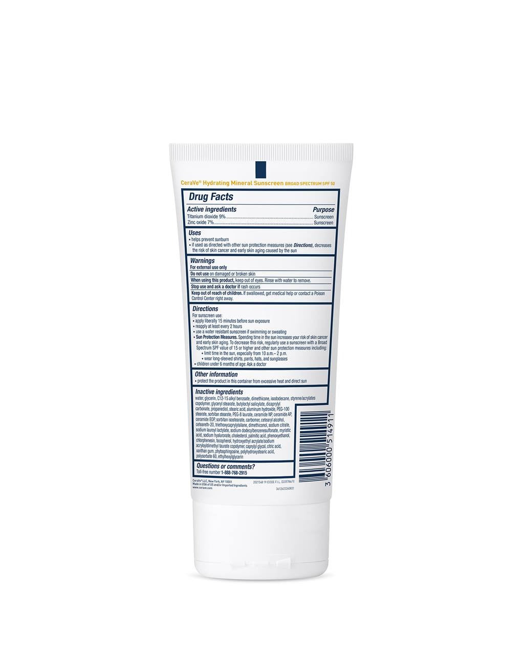 CeraVe Hydrating Mineral Sunscreen SPF 100 ml - CeraVe Hydrating Sun Block | Best Skin Care Sunscreen