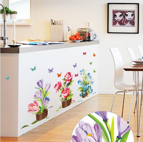 Ay7274 Hand-painted Potted Wall Sticker Flower Vinyl Stickers Wall Sticker For Kids Rooms Muurstickers Home Decor Bedroom Mural