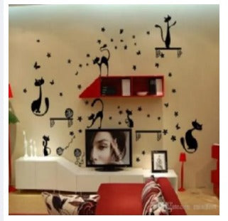 Can remove wall stickers TV background cabinet decorative cartoon black cats wall stickers waterproof arts wall mural decals