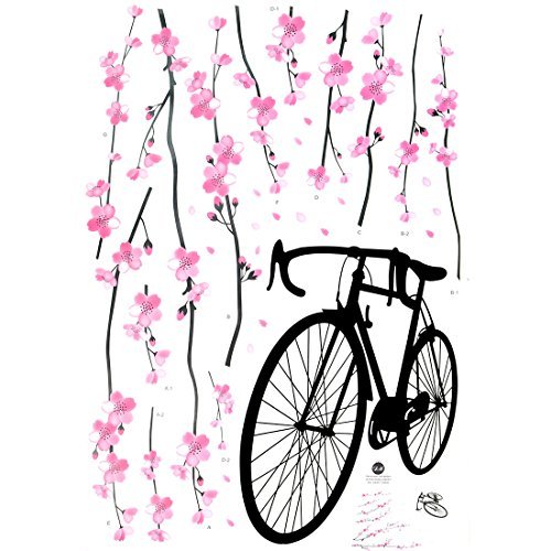 Ay931 ELECTROPRIME Peach Blossom Bike Pattern Bedroom Removable Wall Sticker Decal Mural
