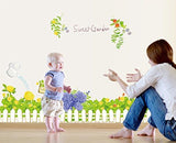 Sweet Garden Green Grass Flowers Wall Decal Home Sticker Paper Removable Living Dinning Room Bedroom Kitchen Art Picture Murals DIY Stick Girls Boys kids Nursery Baby Playroom Decoration size 50x70 ay7222