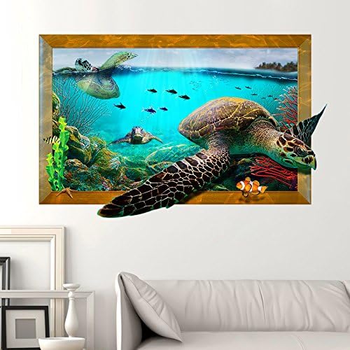 ChezMax 3D Sea Turtle Wall Sticker DIY Removable Wall Decals Wallpaper Decorative Wall Art Mural for Home 23.6