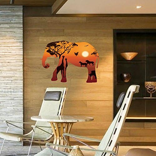 DNVEN 37 inches x 27 inches DIY Elephant Silhouette with Giraffe Lions Animals Wall Stickers Decals Decorations for Children Nursery Kids Room size 60x90 hm92002