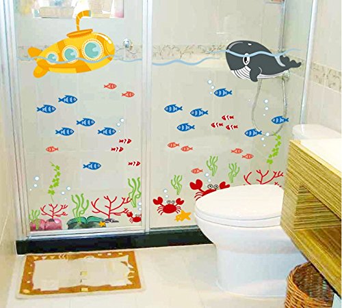 DNVEN 54.3 x 35.0 inches Vinyl Wall Decals Tropical Fish Coral Underwater Removable Decor for Bedrooms, Kids Rooms, Nursery