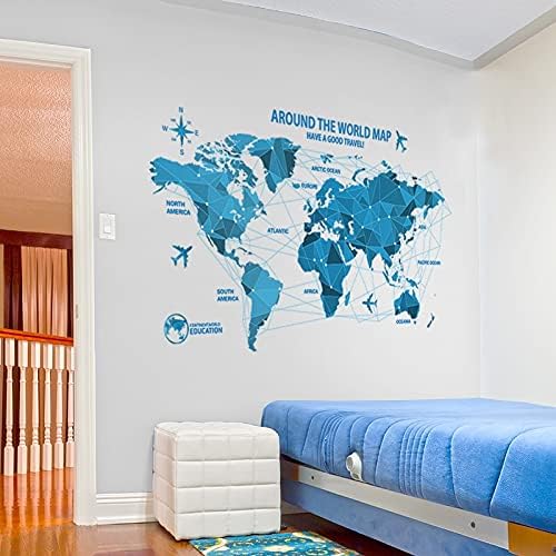 Waterproof 3d blue world map wall stickers office rooms decals decor wall art bedroom for Xh0960home decorations wall decals
