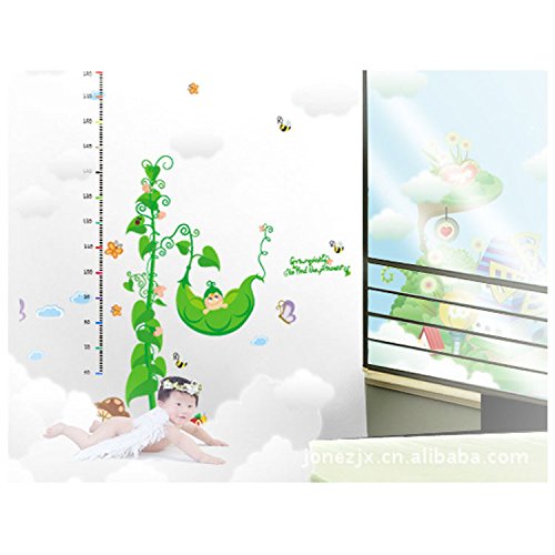 Outgeek Kids Growth Chart Wall Sticker Cute Pea Vine Height Chart Wall Paper Art Decor Decal for Nursery Bedroom one Size Green size 60x90  am9072
