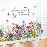 Aht94013 Garden Flowers Wall Decals Inspirational Quote Floral Wall Stickers Botanical Wall Art Living Room Bedroom Office