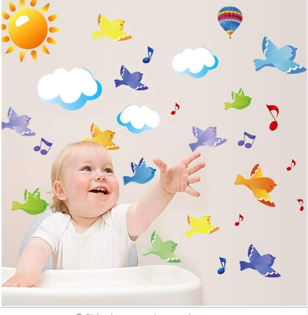 Sky Birds Sun Balloon Cloud Cartoon Wall Sticker For Bedroom Kid Sroom Kindergarten Room Decoration Poster Ay7265 50Cm*70Cm