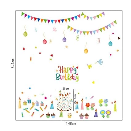 Balloon Cake Birthday Party Vinyl Wall Decal PVC Home Sticker House Paper Decoration Wallpaper Living Room Bedroom Kitchen Art Picture DIY Murals Girls Boys Kids Nursery Baby Playroom Decor size 60x90 abq9704