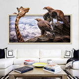 Eagles Stare at Giraffe Clouds Fake Window Frame Animals Wall Stickers Xh7239