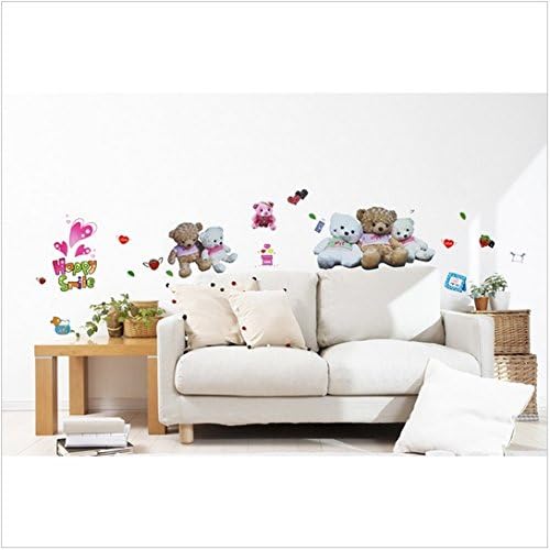 Novelty Set of Teddy Bears Lovely Bear Beautiful Decor Stylish Decoration Nursery Decal Decals Stickers Flowers Pink Baby Kids Home Modern Wall Decal Girl Flowers Living Room Bedroom size 50x70 xy8072