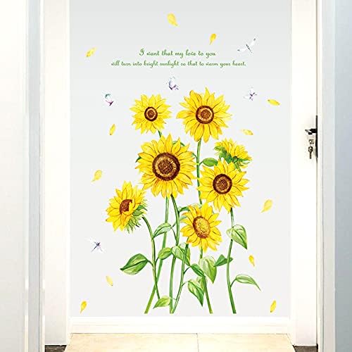 Sunflower Wall Stickers Butterfly Decals Removable Yellow Flower Butterflies Wallpaper Decor DIY Art Mural for Kids Room Bedroom Nursery Home Decoration size 50x70 ht94002