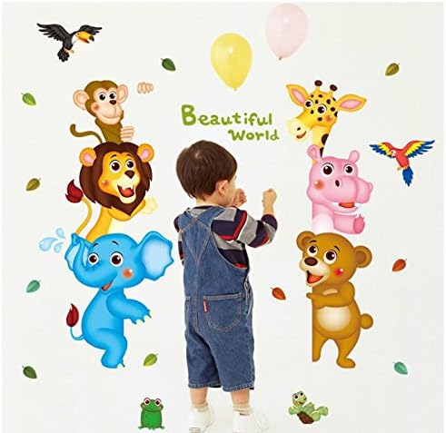 Xl8207 Hallobo® Wall Tattoo Baby Family Family Children's Zoo Monkey Elephant Giraffe Bear Parrot Hippo Wall Stickers