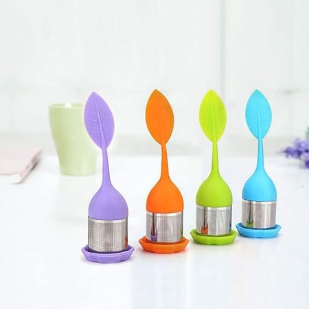 Silicone Tea Infuser -  Stainless Steel Strainer Drip Tray Included  (random color)