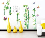 Mj9003 47 inches x 33 inches Chinese Poem Green Bamboo Flying Butterflies Peel and Stick Wall Decals Chinese Style Removable Vinyl Murals for Living Room Bedrooms Family Nursery Home Arts