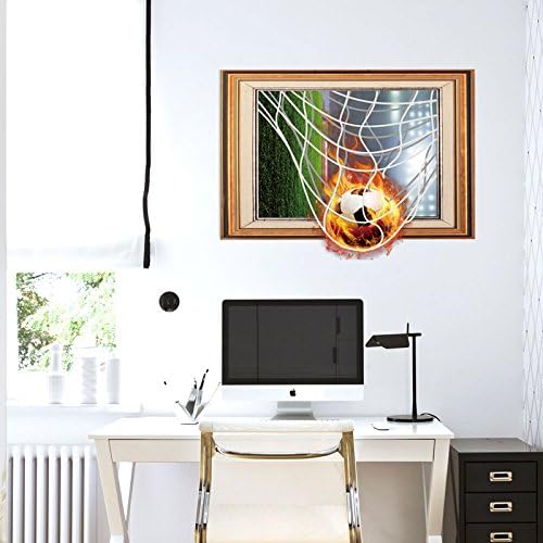 DNVEN 23 inches x 17 inches Soccer Football on Fire Break Out of The Net Fire Ball PVC Removable Wall Art Sticker Decal DIY Room Kid Boy Room Playroom Decals Stickers size 45x60 sk6062