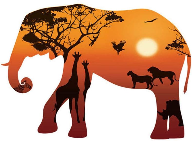 DNVEN 37 inches x 27 inches DIY Elephant Silhouette with Giraffe Lions Animals Wall Stickers Decals Decorations for Children Nursery Kids Room size 60x90 hm92002