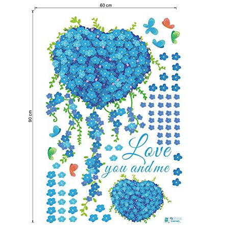 Luckydog@wall Blue butterfly love flower clover living room wall stickers size 60x90  zy047
