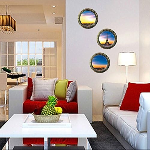 Kei Lara Trick Art Wall Sticker Window [Scenery from Round Window] Stylish Wall Sticker Removable DIY Wallpaper Sticker size 30x33 z-1-005