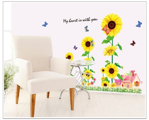 Short & Sweet: > Vibrant Sunflower & Butterfly Wall Sticker Set - DIY Home Decor  size 60x90  mj9001