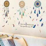 Dream Catcher Wall Decals Colourful Feather Wall Stickers Peel and Stick Removable Art Mural for Bedroom Kids Room Nursery Living Room Office Home Decoration size 60x90  xl8270