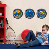 DNVEN Porthole Wall Decals Tropical Fishes Stickers 3D Under the Sea Ocean World Shark Sea Turtles Window View Faux Submarine Removable Murals for Bedrooms Boys Room Decor 13 inches x 13 inches x 3pcs