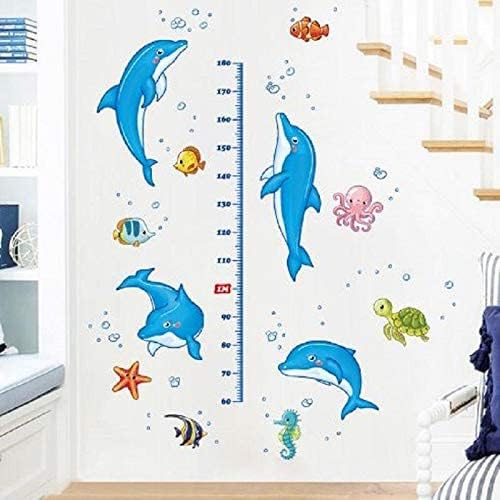 Kids room dolphin height measure wall stickers removable cartoon nursery wall decals waterproof bathroom wall decals size 50x70 Xl8368
