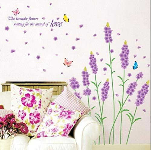 Beautiful Lavender Flowers Vinyl Wall Stickers for Bedroom