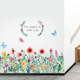 Ht94014 JAAMSO ROYALS Colourful Blooming Flower with Coloured Butterfly Wall Stickers for Living Room Flowers, Floral Wall Stickers, Flower Sticker, Nature Wall Stickers (90 CM X 60 CM)