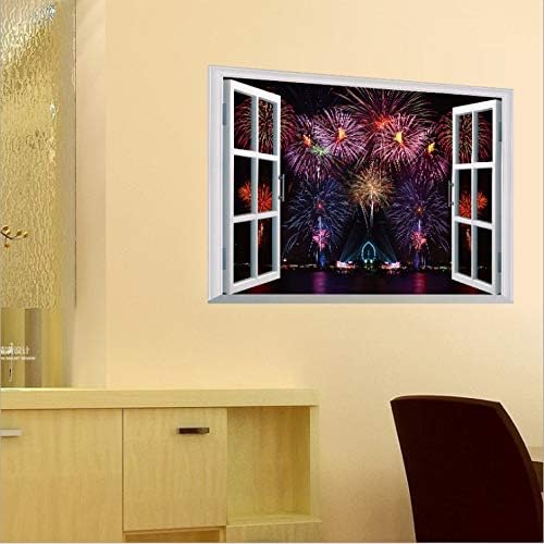 Creative 3D Aesthetic Romantic Fireworks Fake Window Living Room Bedroom Background Decoration can Remove Wall Stickers size 50x70 sk7019c