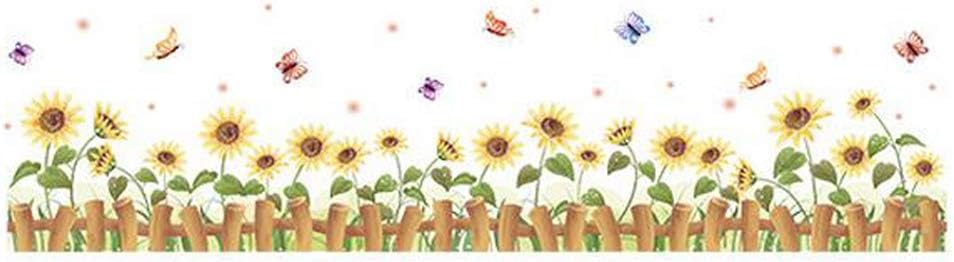 Removable Cartoon Animal Wall Stickers with Butterflies and Flowers, PVC Home Decor Wall Decals for Babies, Kids, Girls, Kitchen Decor, Posters (Sunflower Butterfly Fence) size 50x70 xls7178