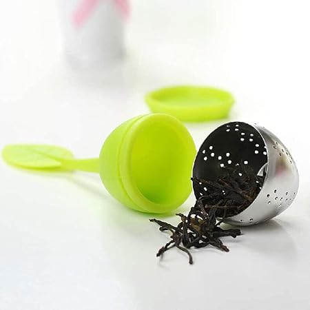 Silicone Tea Infuser -  Stainless Steel Strainer Drip Tray Included  (random color)