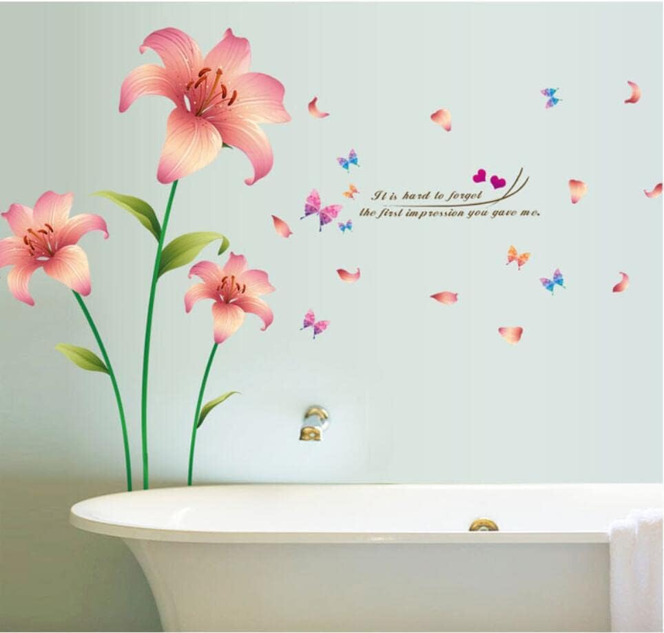 Wall Stickers Lily Pink Red Tulip Floral Flower Home Decor Lobby All Room Decal Removable  size 60x90 ay9274