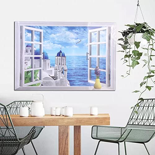 New AY9234C Aegean Sea fake wall sticker pvc windows landscape green removable wall stickers 3D Sticker