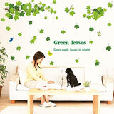 Green Maple Leaves and Butterflies Wall Decals, Living Room Bedroom Removable Wall Stickers Mural size 60x90  ay9145