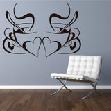 WINOMO 2 Pieces Coffee Cup Wall Stickers Removable DIY Vinyl Heart Wall Sticker for Kitchen Living Room Cafes Restaurant Wall Decoration Black size 20x45 nc125