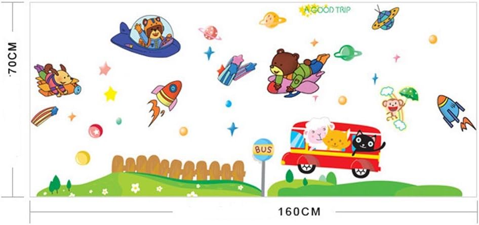 BIBITIME Bus Sheep Cat Animal Space Travel Wall Decal Rainbow Monkey Bear Airplane Rocket UFO Vinyl Sticker for Nursery Bedroom Kids Room Decor Art Mural DIY PVC Decorations size 60x90 ay873