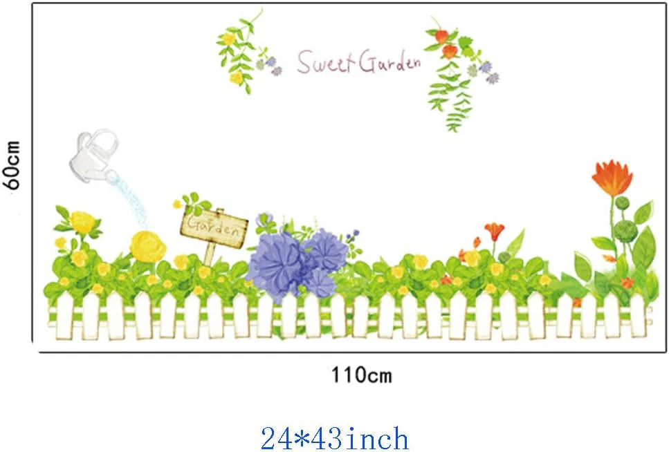 Sweet Garden Green Grass Flowers Wall Decal Home Sticker Paper Removable Living Dinning Room Bedroom Kitchen Art Picture Murals DIY Stick Girls Boys kids Nursery Baby Playroom Decoration size 50x70 ay7222