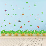 StickMe 'Garden Fence with Greenery, Butterlies and Flowers Wall Sticker' - SM1008 (PVC Vinyl - 200Cm X 80 cm)