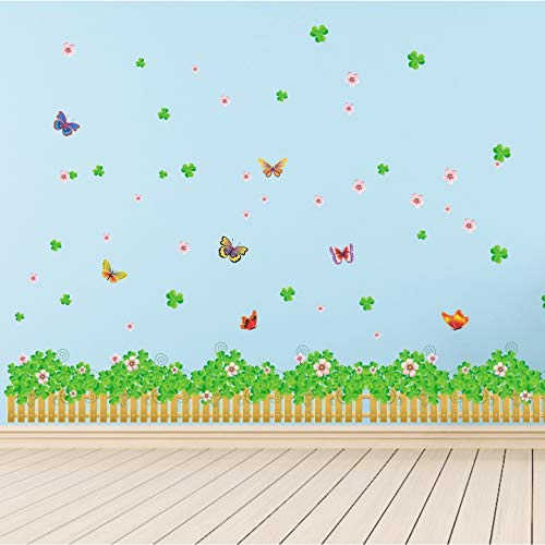 StickMe 'Garden Fence with Greenery, Butterlies and Flowers Wall Sticker' - SM1008 (PVC Vinyl - 200Cm X 80 cm)