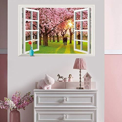 Wall Sticker ay9234e romantic sunset landscape cherry tree 3d fake window stickers wall decor wall stickers for kids rooms