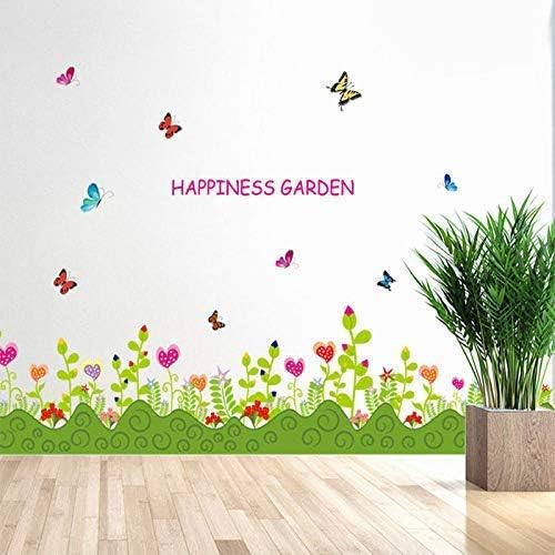 Wall Sticker Flower Grass and Butterflies Skirting Board Living Room Home Decor Removable Stickers
