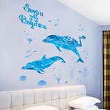DNVEN DIY 39 inches x 32 inches Divers Swim with Dolphins Animals Wall Stickers Decals Decorations for Children Nursery Kids Room size 50x70 xls7205