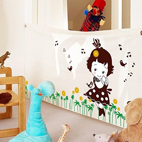 Shy Girl Birds Singing Music Notes Flowers Green Leaves Wall Decal PVC Home Sticker House Vinyl Paper Decoration WallPaper Living Room Bedroom Kitchen Art Picture DIY Murals size 50x70 mj7016b