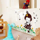 Shy Girl Birds Singing Music Notes Flowers Green Leaves Wall Decal PVC Home Sticker House Vinyl Paper Decoration WallPaper Living Room Bedroom Kitchen Art Picture DIY Murals size 50x70 mj7016b