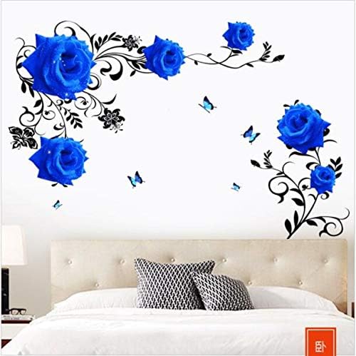 Mural Rose Vine Blue Large Lotus Wall Sticker Flower Room Decoration Aesthetic For Teens Living Room Tv Wall Bedroom Home Office Wallstickers   Gs8823a Size: 60x90cm